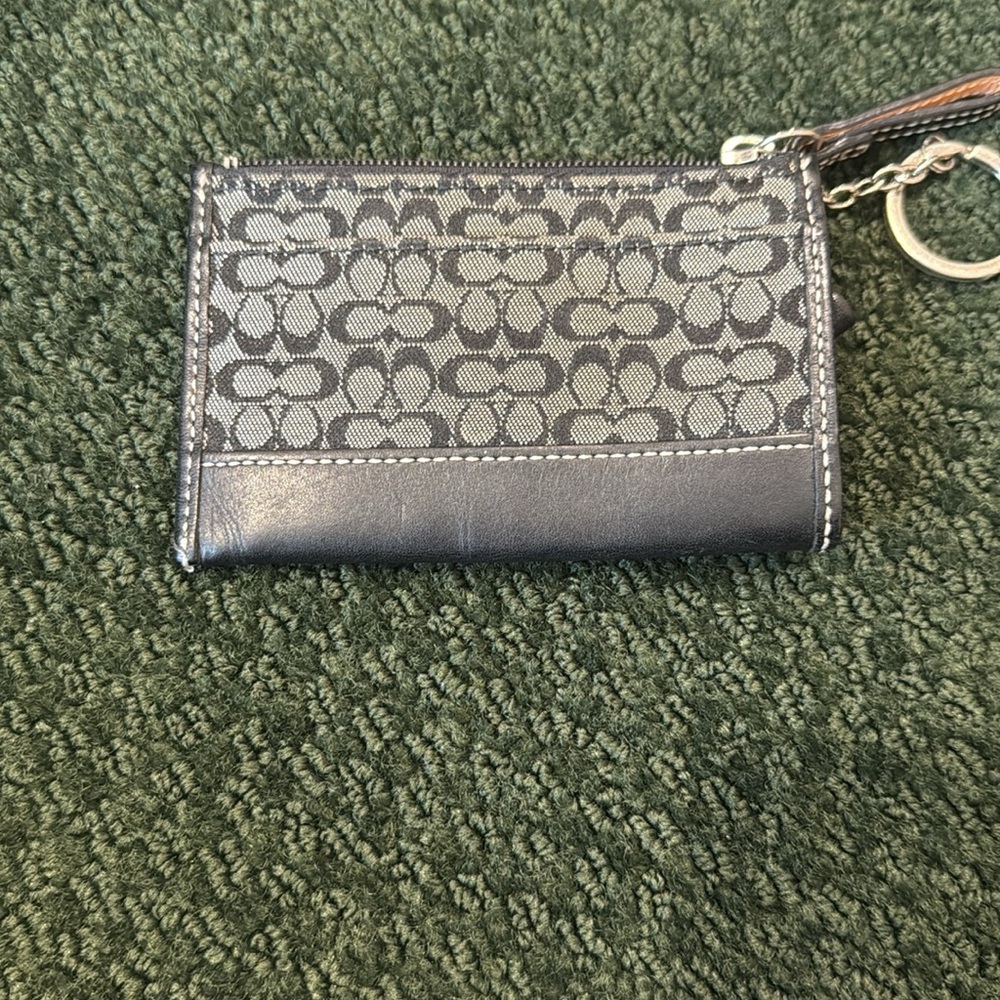Coach Black Gray Signature wallet Jacquard Card ID Holder Key Chain host pick - Picture 13 of 15